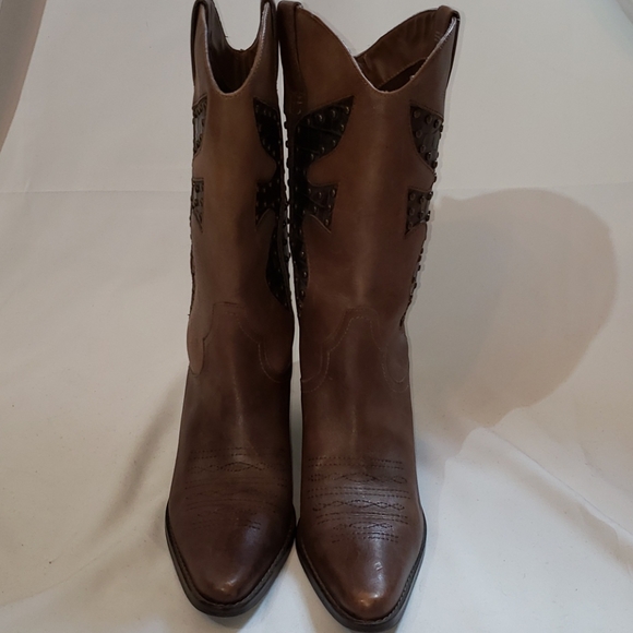 EUC Matisse Brown Leather Studded Cowboy Boots 8 - Picture 3 of 11